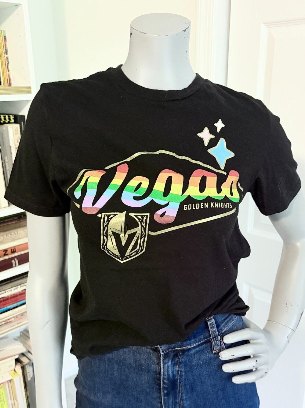 Vegas Golden Knights Shirt Pride Rainbow NHL Hockey Black T Shirt XS LGBTQ Tee